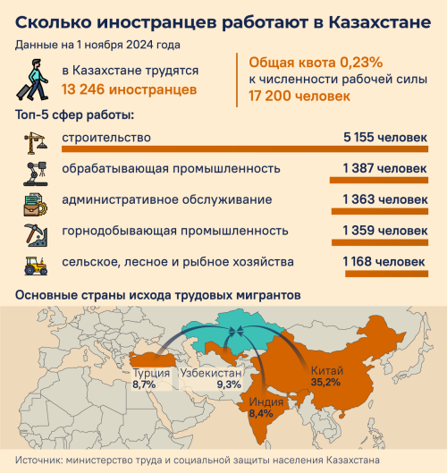 Сколько иностранцев работают в Казахстане - инфографика